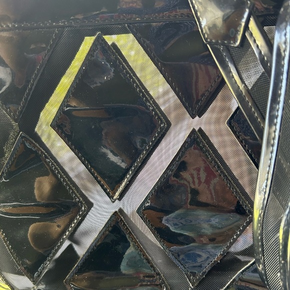 Moschino Vintage 90s Redwall Black Patent And Mesh Tote Bag Ex Large Italy - Picture 2 of 14